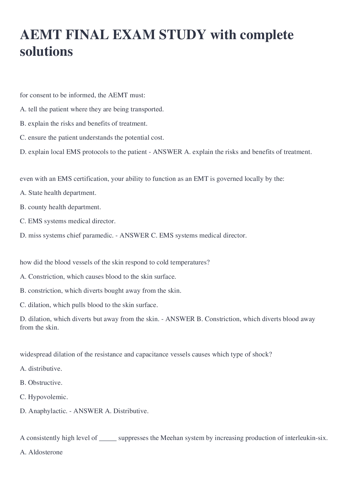 Preview image of AEMT FINAL EXAM STUDY with complete solutions document